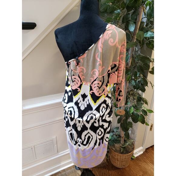 Tibi Knee Length Dress Womens Size Medium Multicolor Geometric One Shoulder Off - Picture 4 of 14